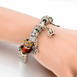 Summer Flower Charm Bracelet Ladies Crown Pendant Jewelry Crystal Bracelet