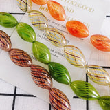 Summer Fresh Striped Glass Loose Beads Oval Straight Hole DIY Necklace