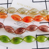 Summer Fresh Striped Glass Loose Beads Oval Straight Hole DIY Necklace