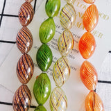 Summer Fresh Striped Glass Loose Beads Oval Straight Hole DIY Necklace