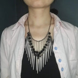 Summer Hot Necklace Dark Plated Chain Acrylic Beads Rivet Tassel