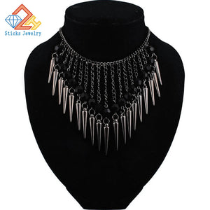 Summer Hot Necklace Dark Plated Chain Acrylic Beads Rivet Tassel