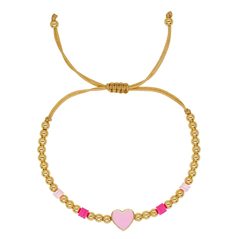 Summer Surfer Bracelet Plated Beaded Heart Charm Friendship Bracelet