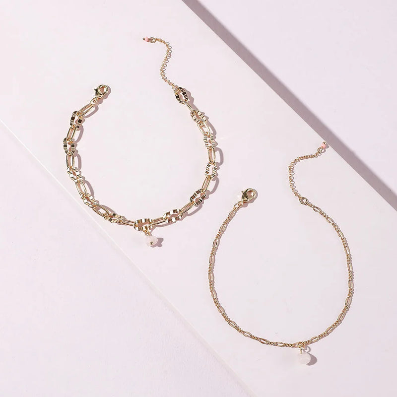 Summer Jewelry Women Dainty Chain Raw Stone Charm Anklet Bracelet