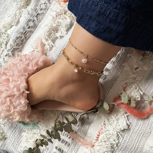 Summer Jewelry Women Dainty Chain Raw Stone Charm Anklet Bracelet