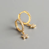 925 Silver Star Dangle Hoop Earrings for Women