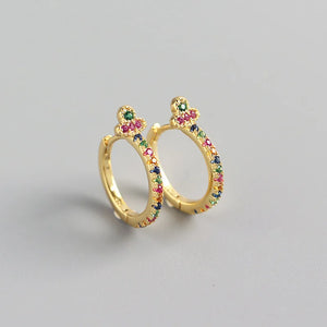 Rainbow Zircon Hoop Earrings 925 Sterling Silver Skinny Summer Love