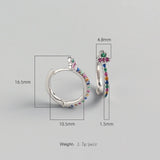 Rainbow Zircon Hoop Earrings 925 Sterling Silver Skinny Summer Love