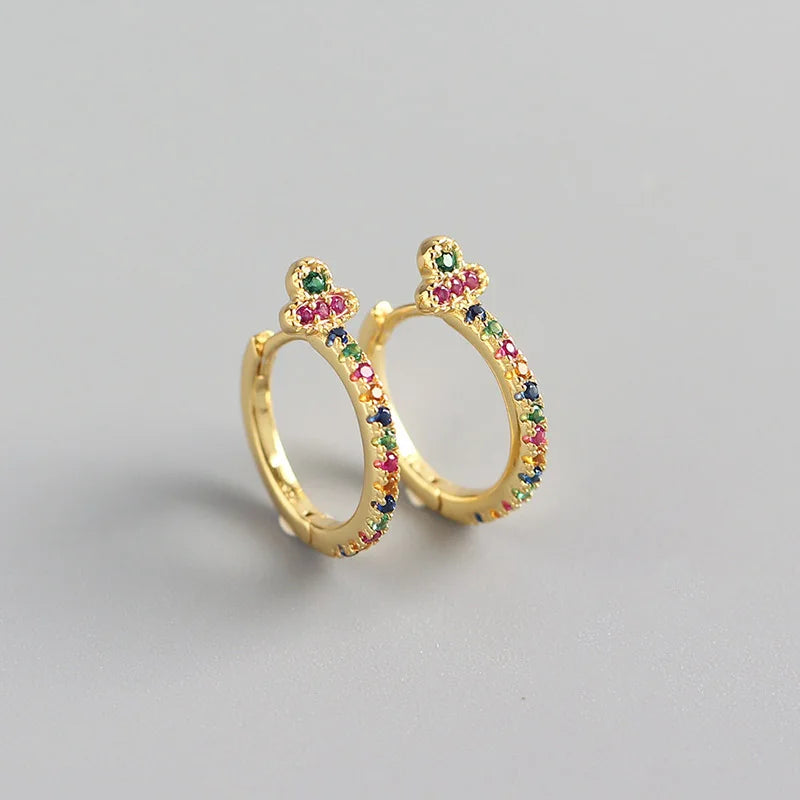 Rainbow Zircon Hoop Earrings 925 Sterling Silver Skinny Summer Love