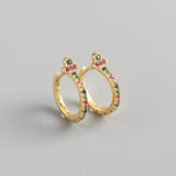 Rainbow Zircon Hoop Earrings 925 Sterling Silver Skinny Summer Love