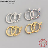 Rainbow Zircon Hoop Earrings 925 Sterling Silver Skinny Summer Love