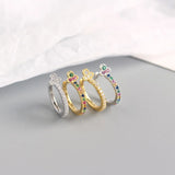 Rainbow Zircon Hoop Earrings 925 Sterling Silver Skinny Summer Love