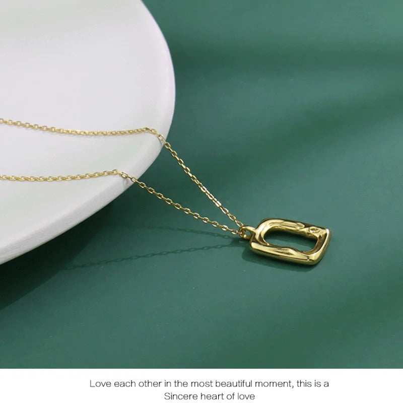 Geometric Hollow Rectangle Pendant Necklace
