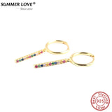Rainbow Dangle Hoop Earrings for Women 925 Silver