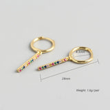 Rainbow Dangle Hoop Earrings for Women 925 Silver