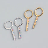 Rainbow Dangle Hoop Earrings for Women 925 Silver