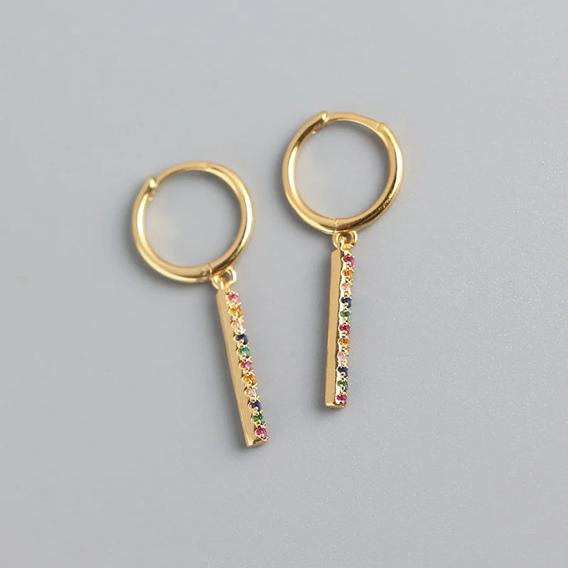 Rainbow Dangle Hoop Earrings for Women 925 Silver