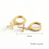 Summer Love Cross Hoop Earrings Top Crystal 925 Sterling Silver Wedding Jewelry
