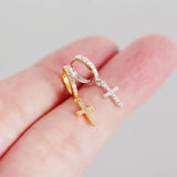 Summer Love Cross Hoop Earrings Top Crystal 925 Sterling Silver Wedding Jewelry