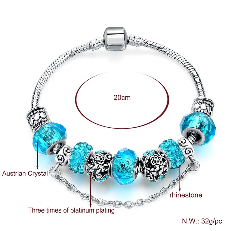 Summer Love Charm Bracelet Lake Crystal Heart Beaded Pop Bracelet
