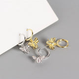 Sterling Silver Tiny Bee Hoop Earrings for Women