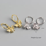 Sterling Silver Tiny Bee Hoop Earrings for Women