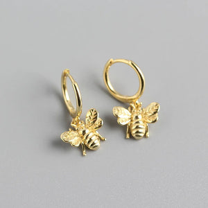 Sterling Silver Tiny Bee Hoop Earrings for Women