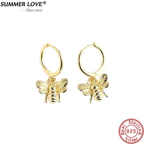 Sterling Silver Tiny Bee Hoop Earrings for Women