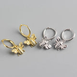 Sterling Silver Tiny Bee Hoop Earrings for Women
