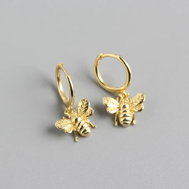 Sterling Silver Tiny Bee Hoop Earrings for Women