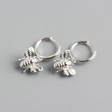 Sterling Silver Tiny Bee Hoop Earrings for Women