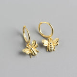 Sterling Silver Tiny Bee Hoop Earrings for Women