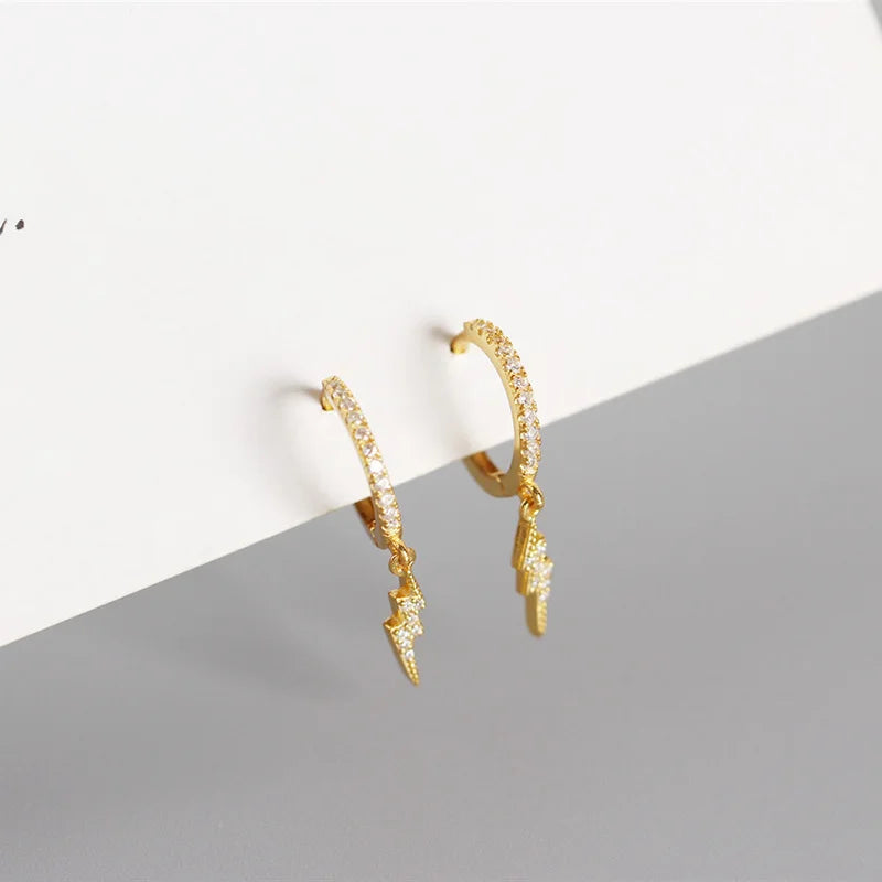 925 Silver Crystal Lightning Hoop Earrings