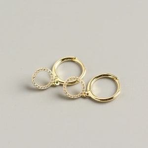 925 Sterling Silver Hoop Earrings Zircon Circle Pendant Fine Jewelry