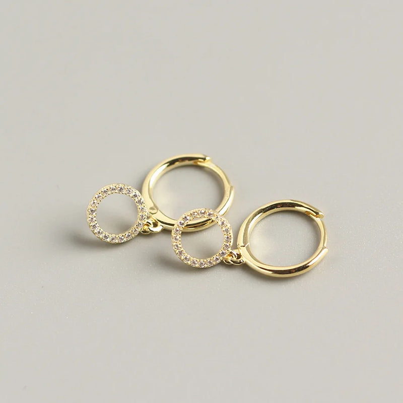 925 Sterling Silver Hoop Earrings Zircon Circle Pendant Fine Jewelry