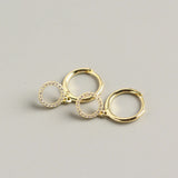 925 Sterling Silver Hoop Earrings Zircon Circle Pendant Fine Jewelry
