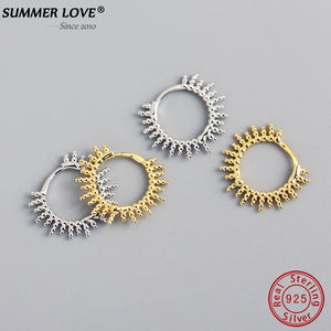Geometric Round Bead Hoop Earrings 925 Sterling Silver