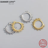 Geometric Round Bead Hoop Earrings 925 Sterling Silver