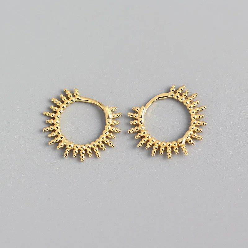 Geometric Round Bead Hoop Earrings 925 Sterling Silver
