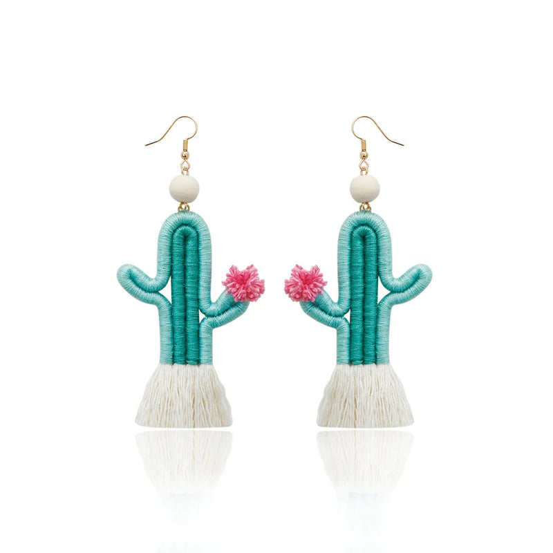 Summer Wooden Bead Tassel Earrings