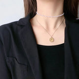Summer Women's Coin Necklace Stainless Steel Choker Pendant
