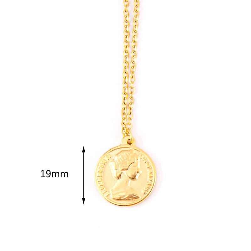 Summer Women's Coin Necklace Stainless Steel Choker Pendant