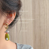 Summer 925 Silver Needle Butter Fruit Green Earrings