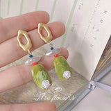 Summer 925 Silver Needle Butter Fruit Green Earrings