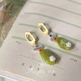 Summer 925 Silver Needle Butter Fruit Green Earrings