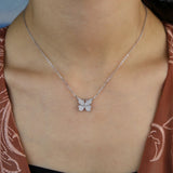 925 Silver Micro Pave Cz Single Butterfly Charm Necklace