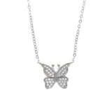 925 Silver Micro Pave Cz Single Butterfly Charm Necklace
