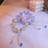 Summer Braided Crystal Charm Bracelet for Women Adjustable Cuff Bracelet