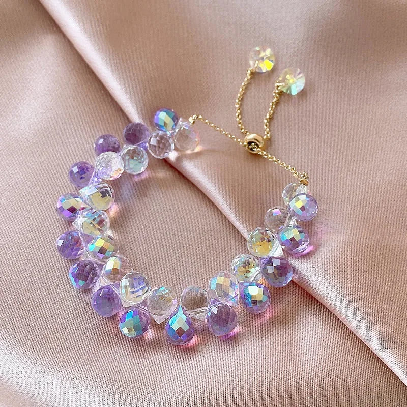 Summer Braided Crystal Charm Bracelet for Women Adjustable Cuff Bracelet