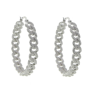 Summer Cuban Chain Hoop Earring Cz Paved Wedding Party Circle Ear Jewelry